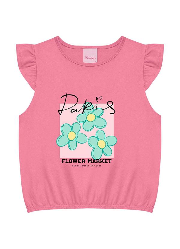 Blusa Flower Market com Elástico na Cintura Rosa