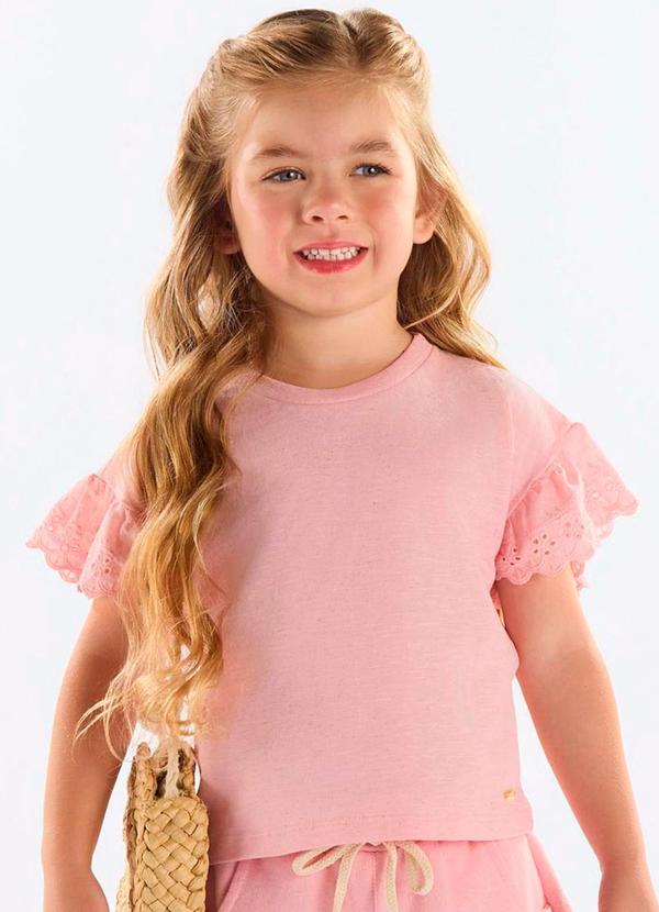 Vista 2 Blusa Infantil Algodão com Babado Rosa Up Baby Up Baby