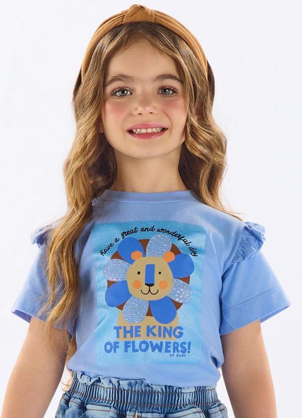 Vista 2 Blusa Infantil Algodão com Strass Azul Up Baby Up Baby