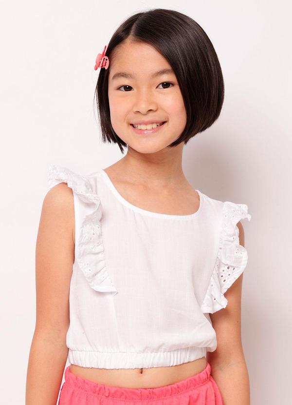 Blusa Infantil Algodão Laise com Babado Branco