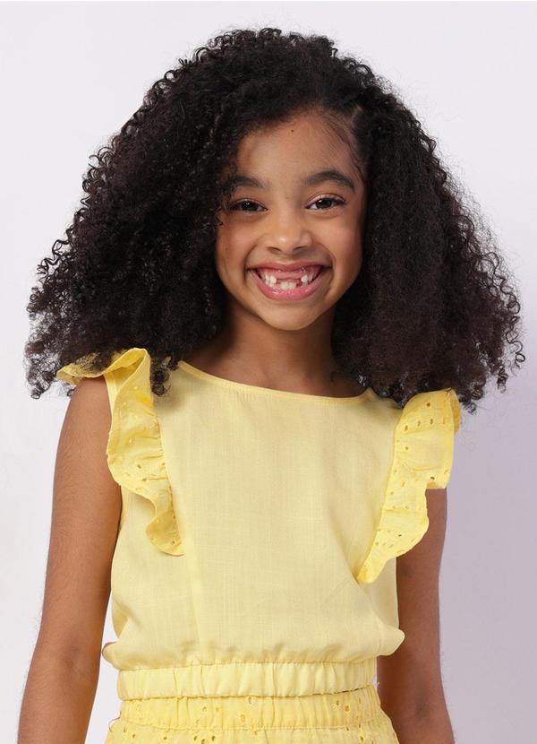 Blusa Infantil Algodão Laise com Babado Amarela
