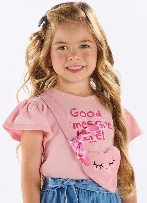 Vista 2 Blusa Infantil Cotton com Laço Rosa Up Baby Up Baby