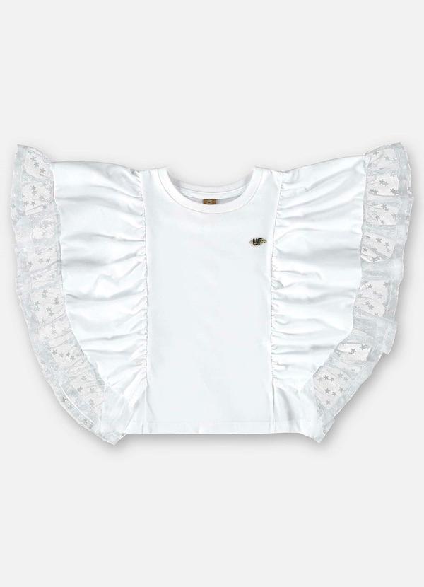 Vista 2 Blusa Infantil em Meia Malha e Tule Branco Up Baby Up Baby