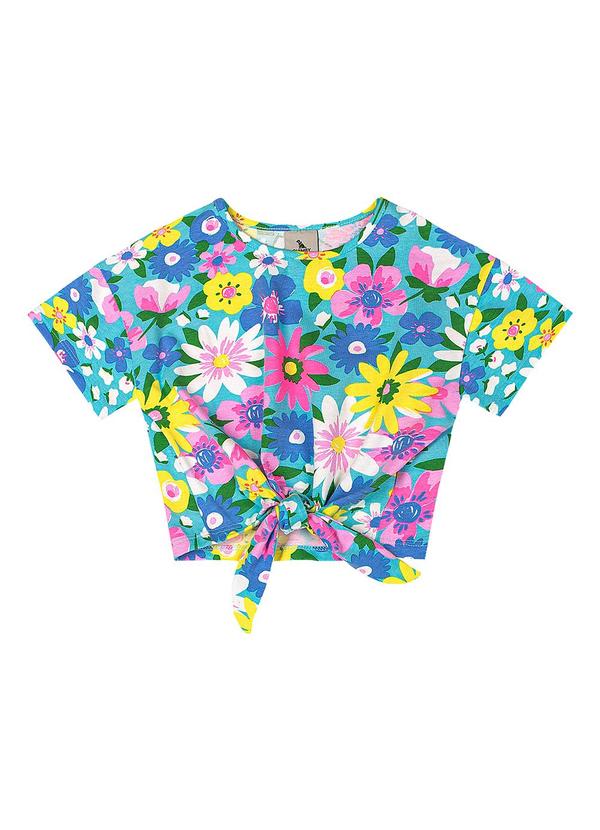 Vista 2 Blusa Infantil Feminino em Cotton Azul Quimby Quimby