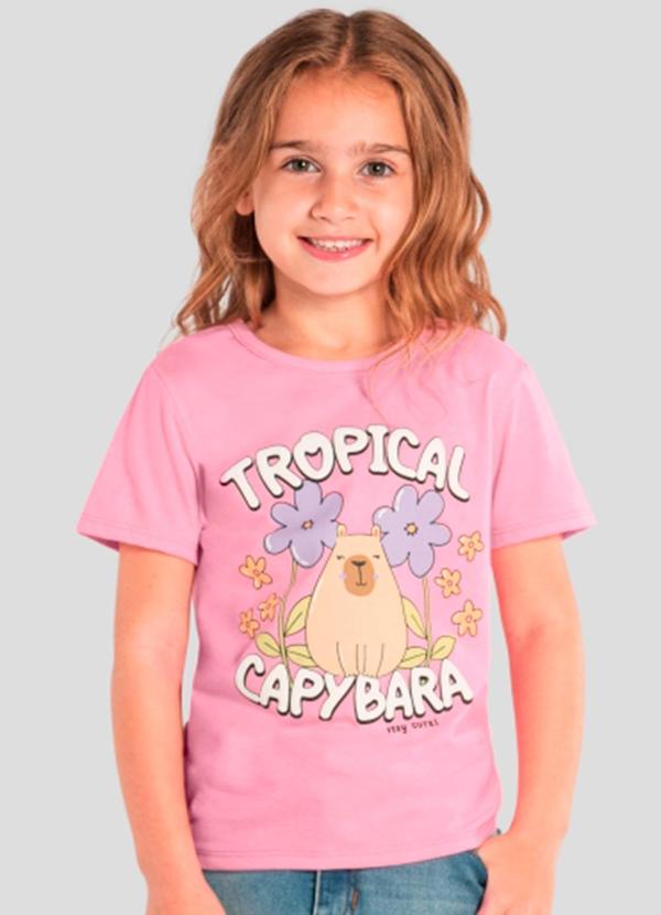 Vista 2 Blusa Infantil Florida de Capivara em Puff Rosa Brandili Brandili