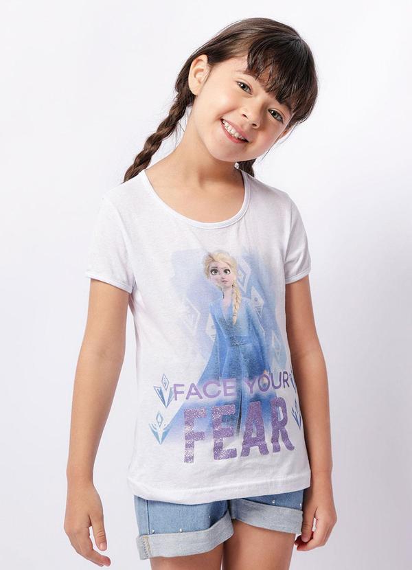Blusa Infantil Frozen Manga Curta Branca