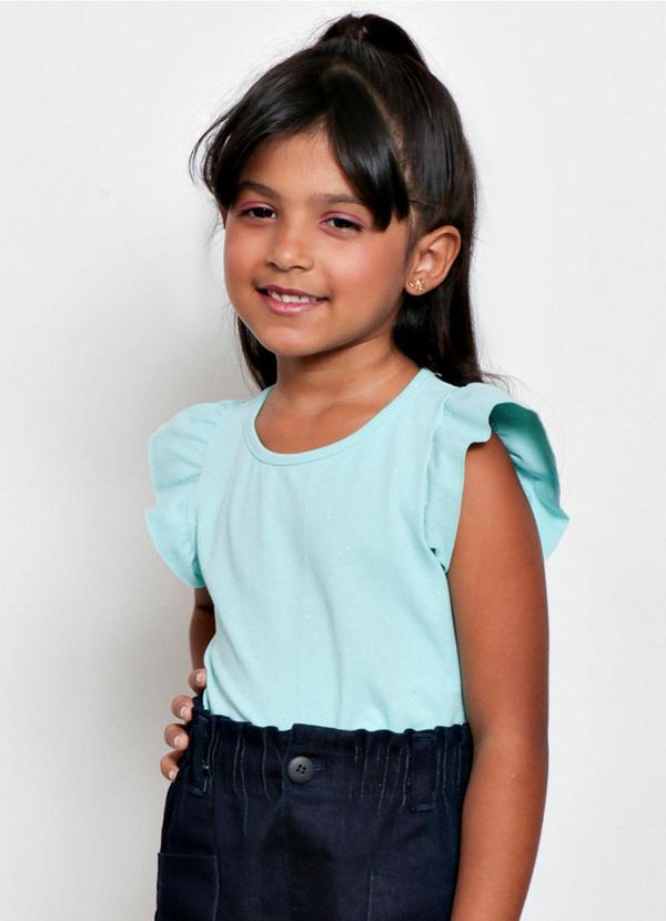 Blusa Infantil Manga Curta Babado Glitter Verde