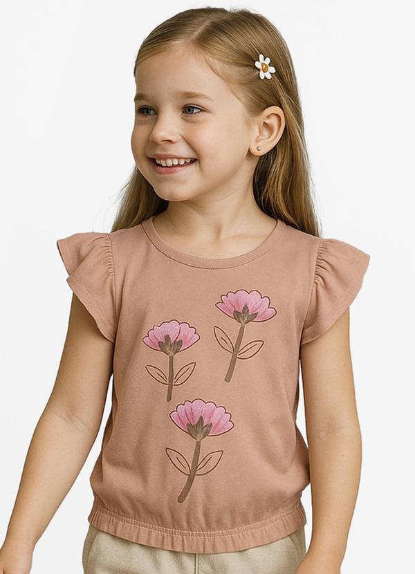 Blusa Infantil Manga Curta Bege