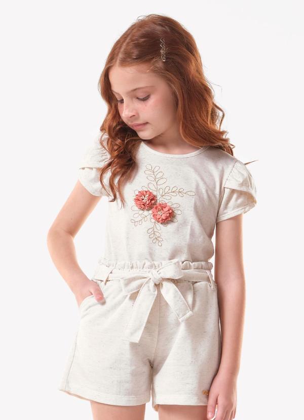 Blusa Infantil Meia Malha com Bordado Bege