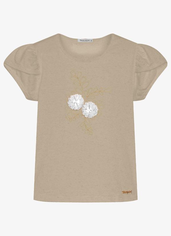 Blusa Infantil Meia Malha com Bordado Marrom