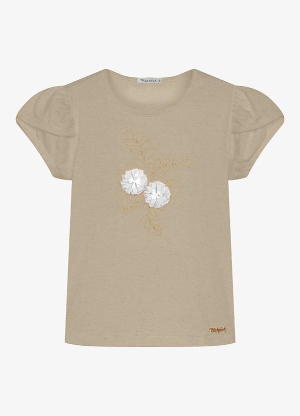 Blusa Infantil Meia Malha com Bordado Marrom