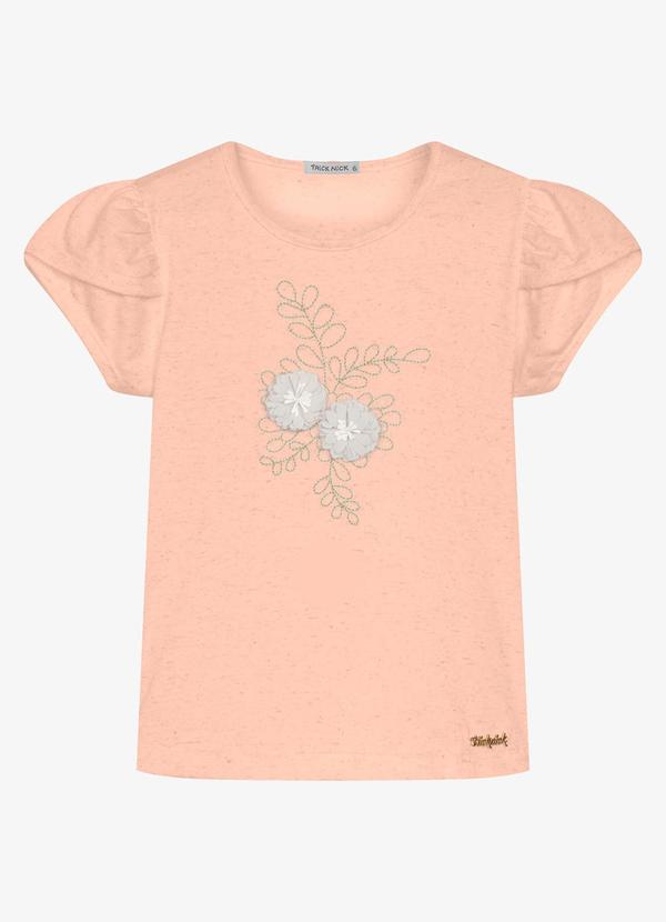 Blusa Infantil Meia Malha com Bordado Laranja