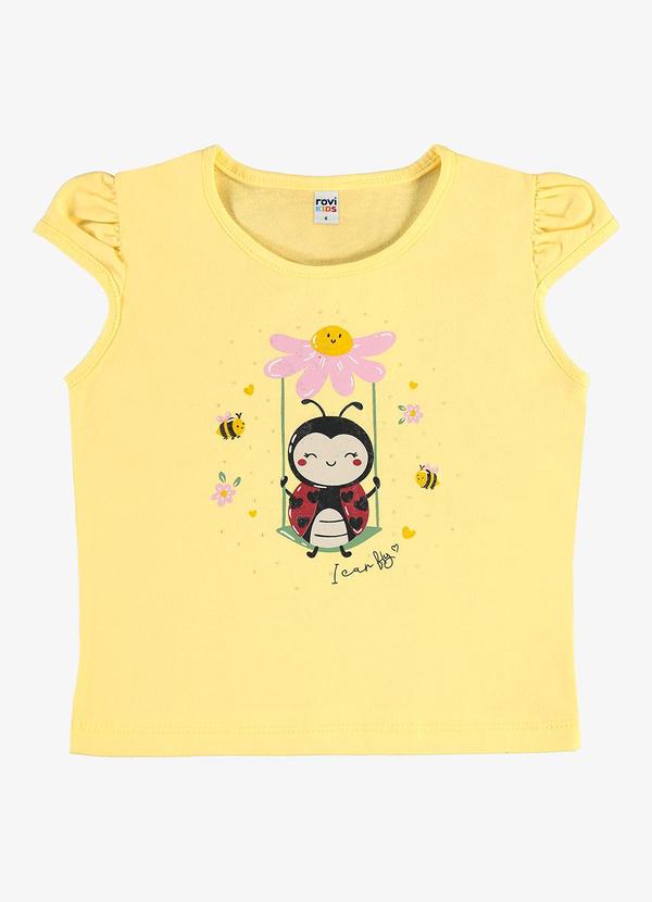 Blusa Infantil Meia Malha com Estampa Amarelo