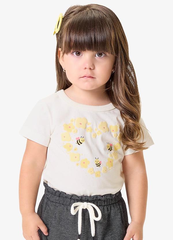 Blusa Infantil Meia Malha com Estampa Bege