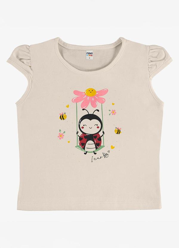 Blusa Infantil Meia Malha com Estampa Bege