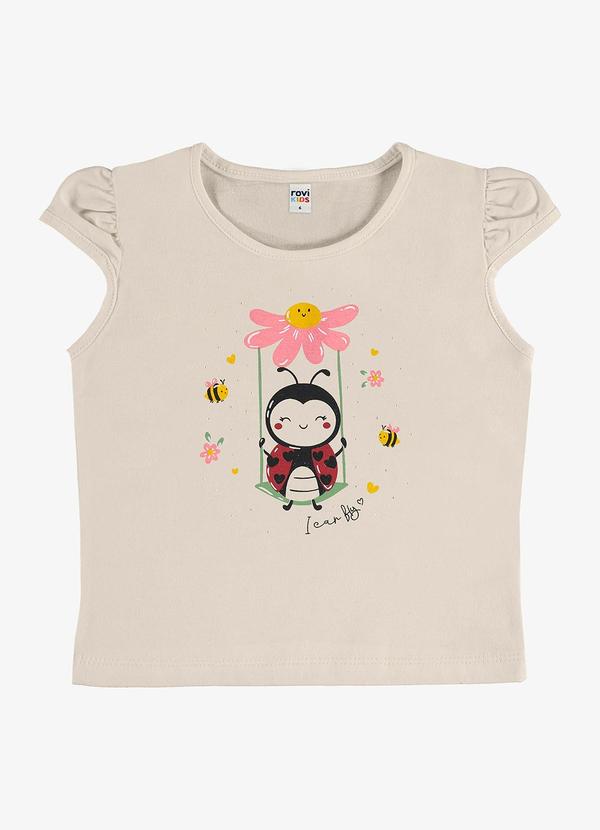 Blusa Infantil Meia Malha com Estampa Bege