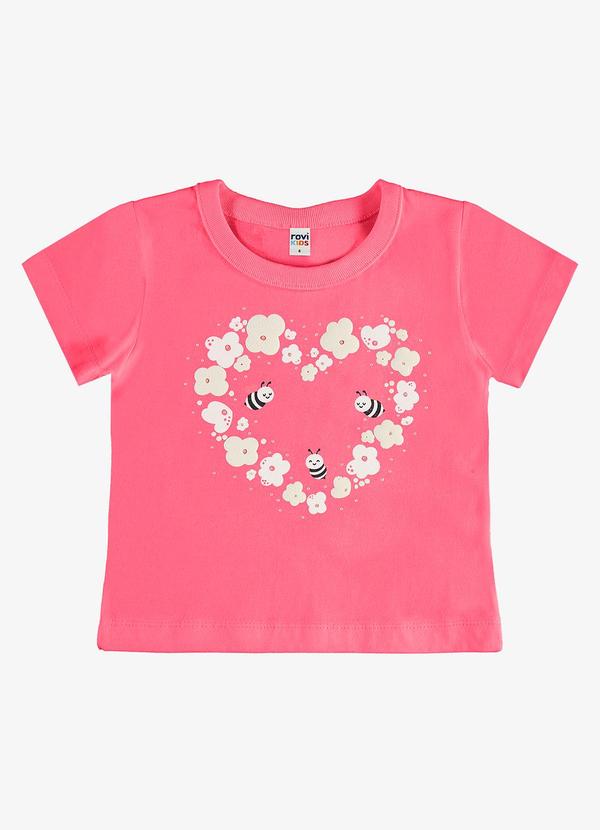 Blusa Infantil Meia Malha com Estampa Rosa