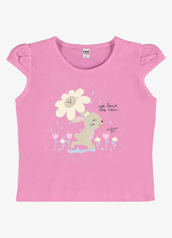 Blusa Infantil Meia Malha com Estampa Rosa