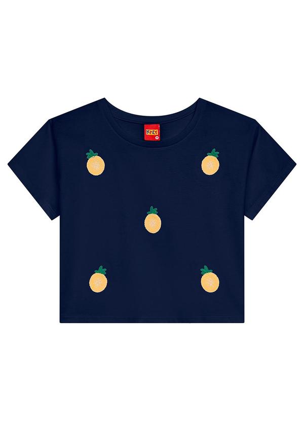 Vista 2 Blusa Infantil Menina Abacaxi Azul Marinho Kyly Kyly