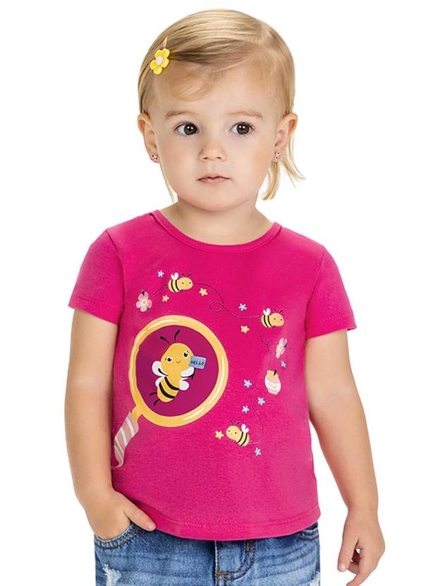 Vista 2 Blusa Infantil Menina Abelhas Rosa Kyly Kyly