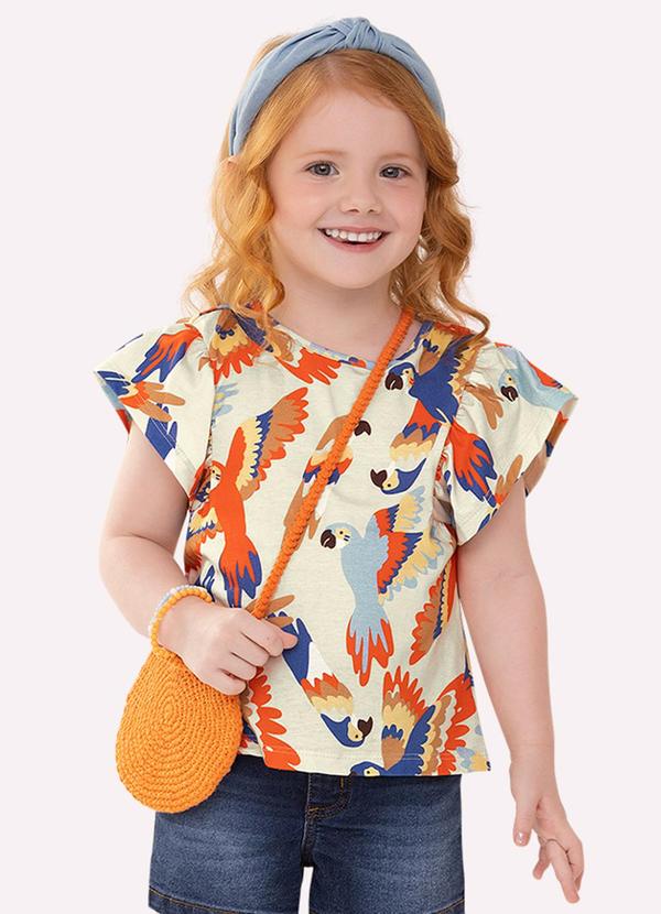 Blusa Infantil Menina Araras Bege