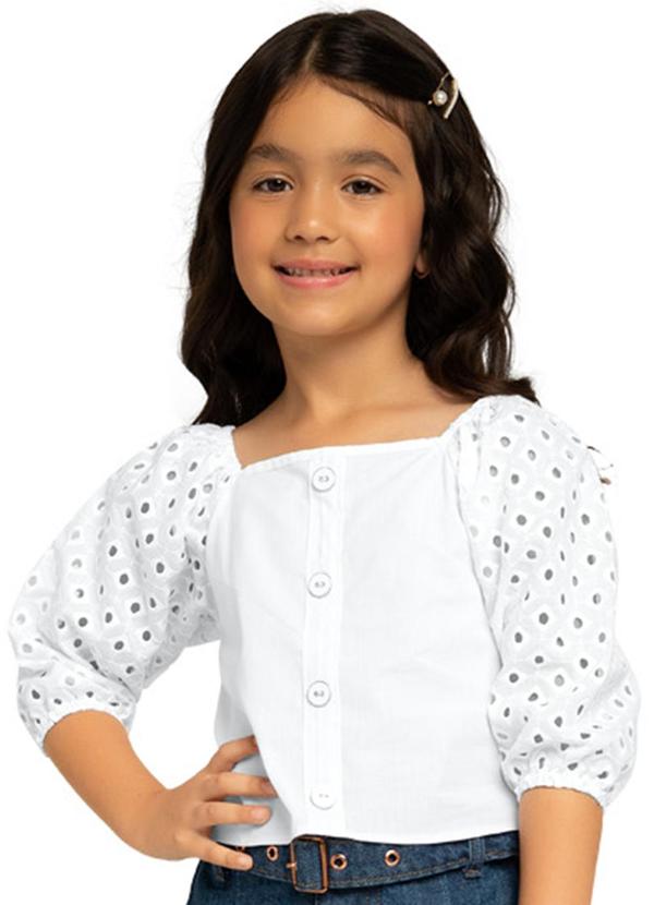 Vista 2 Blusa Infantil Menina Básica Branco Milon Milon