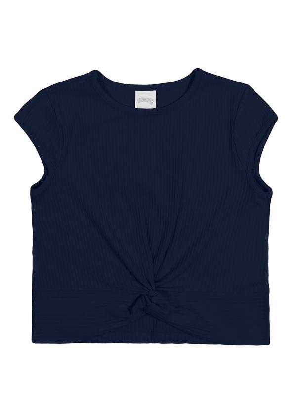Vista 2 Blusa Infantil Menina Básica com Torção Azul Alakazoo Alakazoo