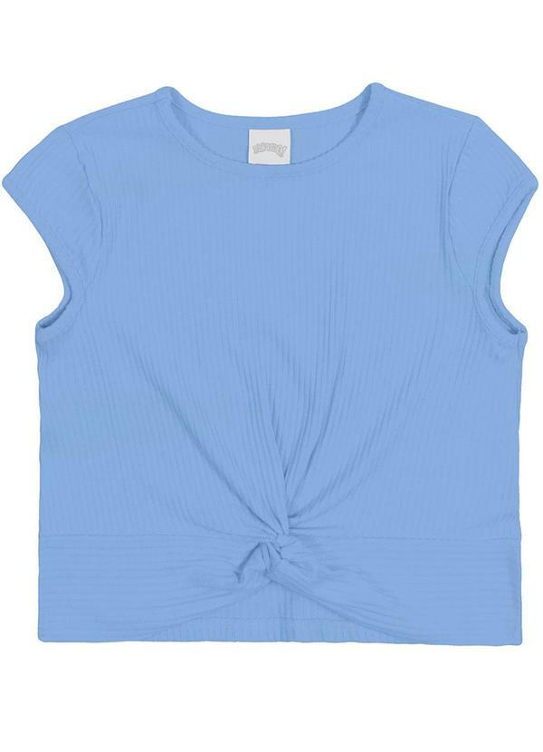 Vista 2 Blusa Infantil Menina Básica com Torção Azul Alakazoo Alakazoo