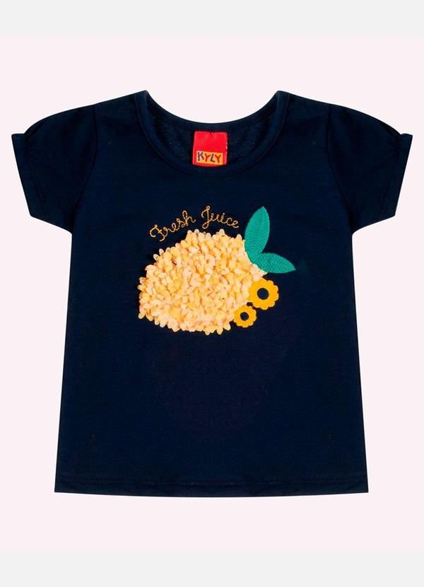 Blusa Infantil Menina Bordado Azul Marinho