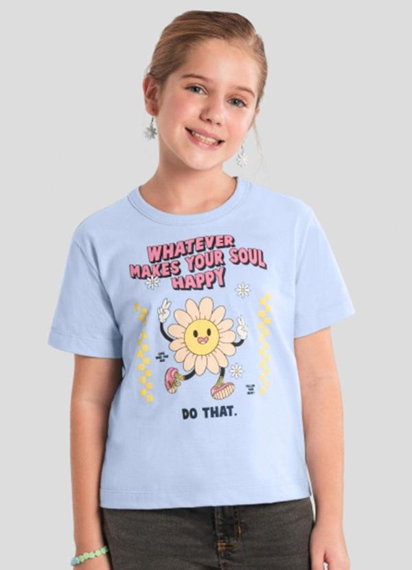 Blusa Infantil Menina com Estampa de Flor Azul