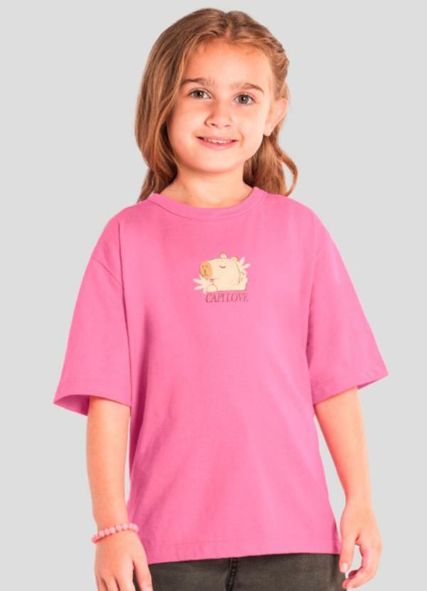 Vista 2 Blusa Infantil Menina de Capivara Rosa Brandili Brandili