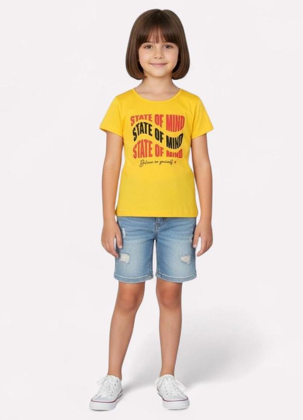 Vista 2 Blusa Infantil Menina Decote Redondo Amarelo Kyly Kyly