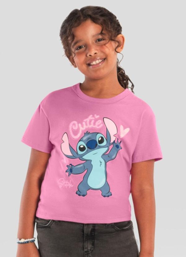 Blusa Infantil Menina do Stitch com Glitter Rosa