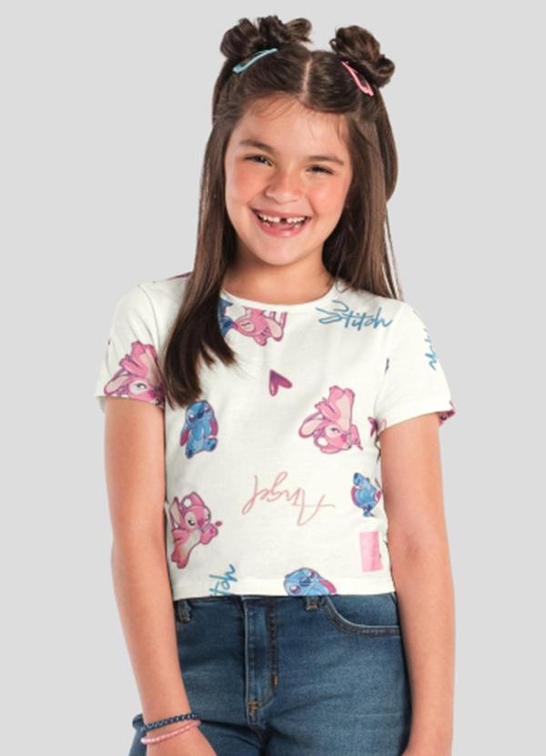 Blusa Infantil Menina do Stitch Cropped Natural