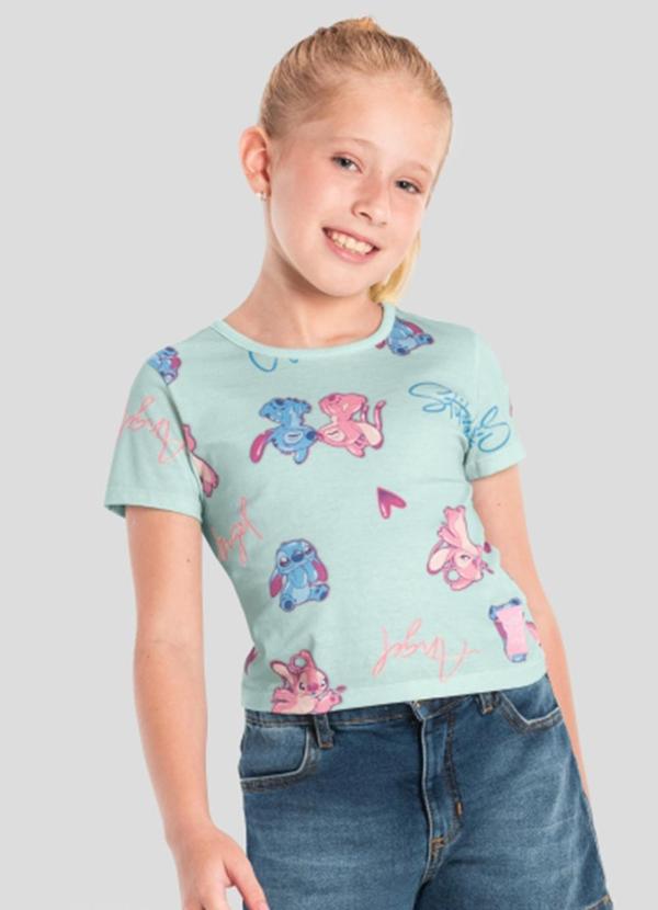 Blusa Infantil Menina do Stitch Cropped Verde