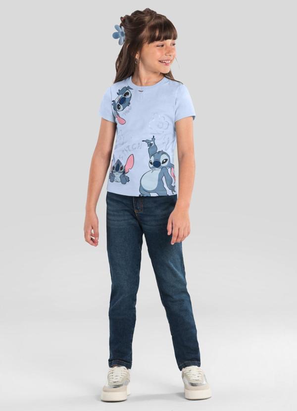 Vista 2 Blusa Infantil Menina em Malha do Stitch Azul Brandili Brandili