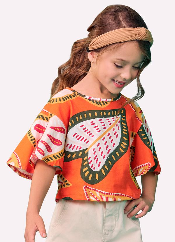 Vista 2 Blusa Infantil Menina Folhas Nanai Laranja Nanai