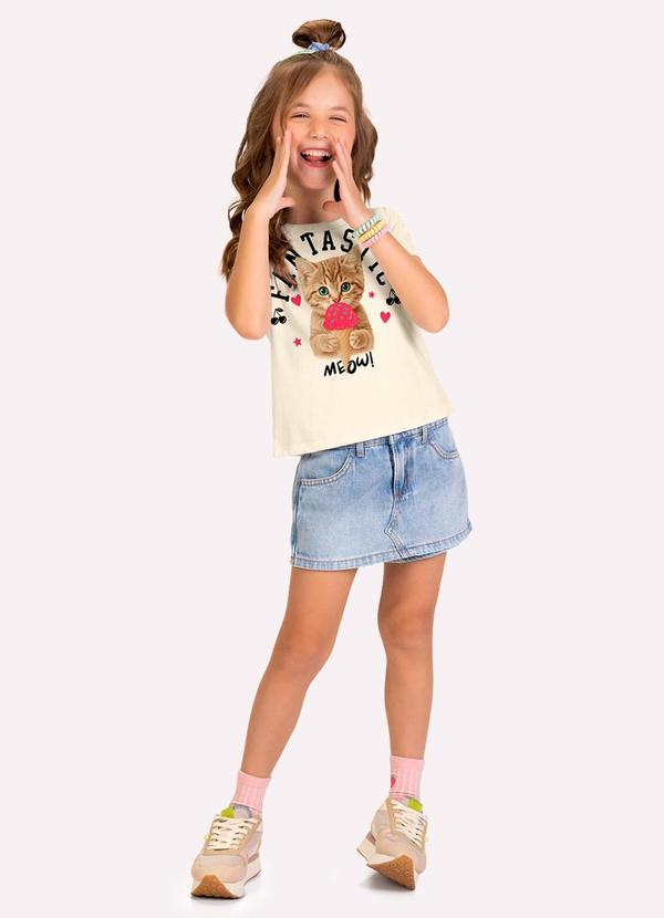Blusa Infantil Menina Gatinho Bege