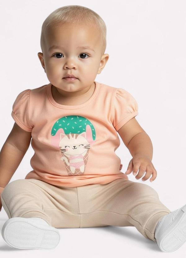 Vista 2 Blusa Infantil Menina Gatinho Laranja Kyly Kyly