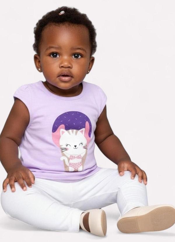 Vista 2 Blusa Infantil Menina Gatinho Lilás Kyly Kyly