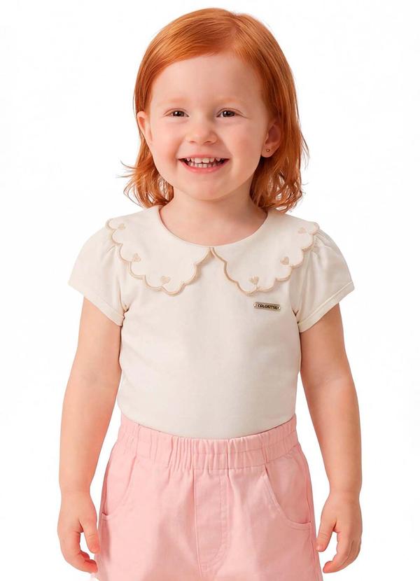 Blusa Infantil Menina Gola Bordada Bege