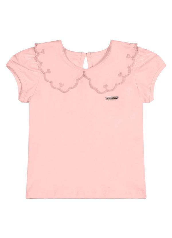 Blusa Infantil Menina Gola Bordada Rosa