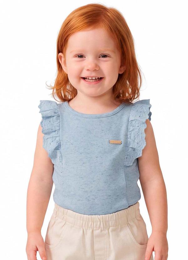 Blusa Infantil Menina Malha Linho Babado Azul