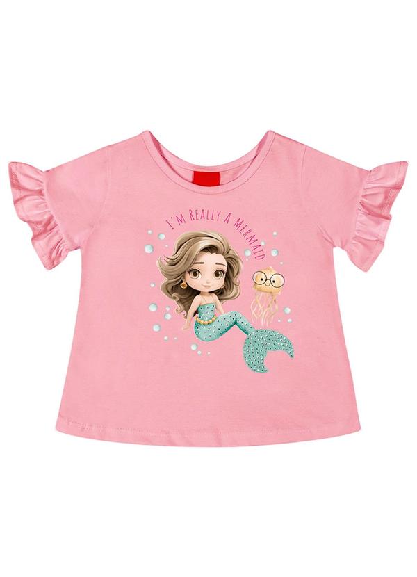 Vista 2 Blusa Infantil Menina Sereia Rosa Kyly Kyly