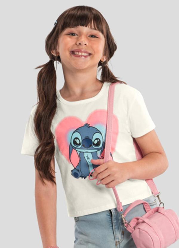 Blusa Infantil Menina Stitch com Glitter Bege