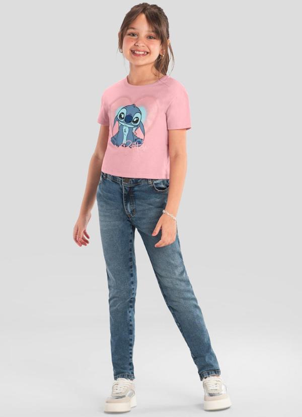 Blusa Infantil Menina Stitch com Glitter Rosa