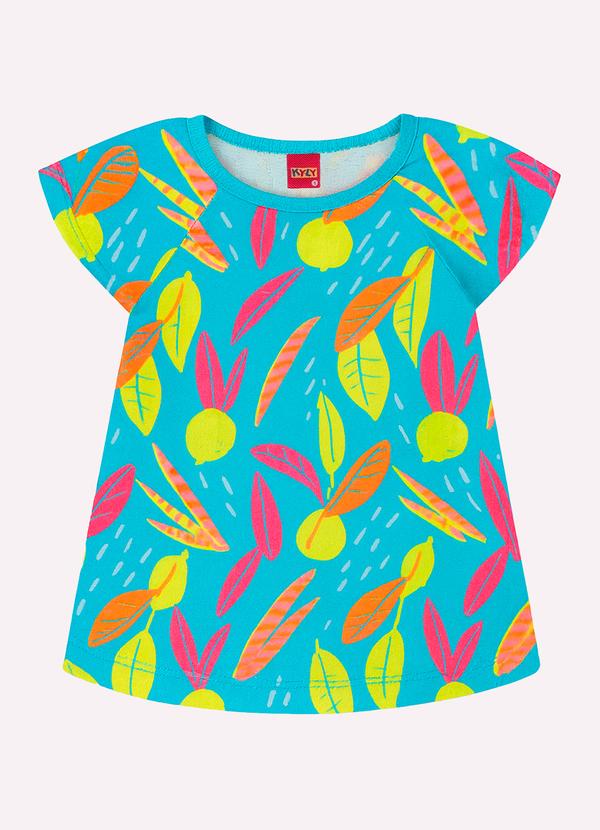Vista 2 Blusa Infantil Menina Tropical Azul Kyly Kyly