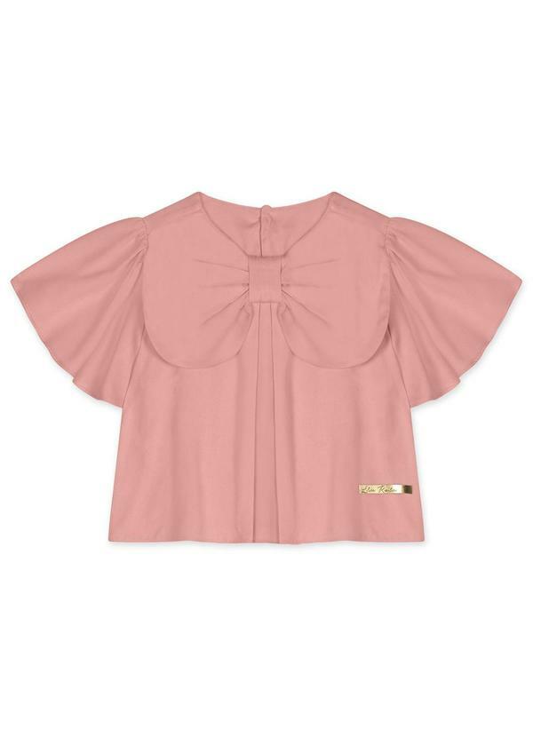 Vista 2 Blusa Laço Manga Curta Bebê Feminina Rosa Lilica Ripilica Lilica Ripilica
