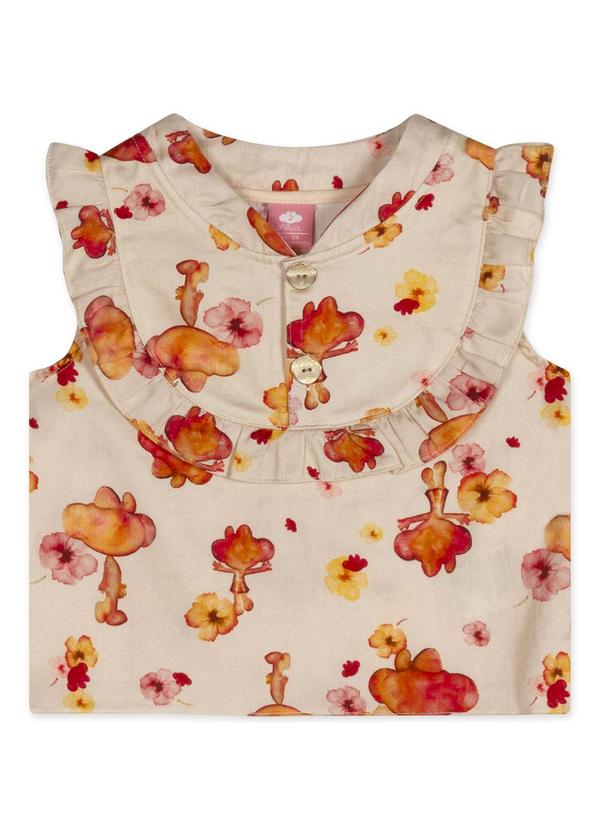 Blusa Linho Manga Curta Bebê Feminina Bege