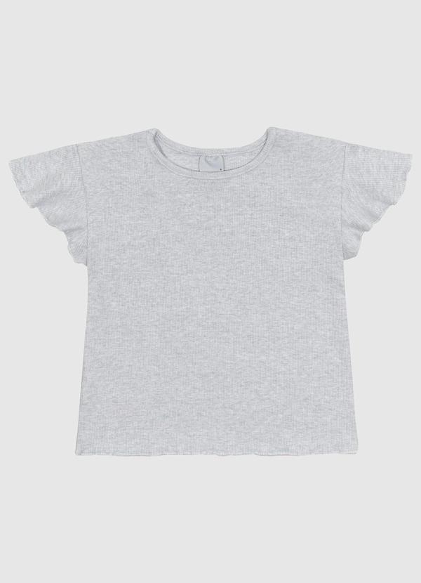 Vista 2 Blusa Manga Curta Babado em Ribana Algodão Cinza Malwee Kids Malwee Kids